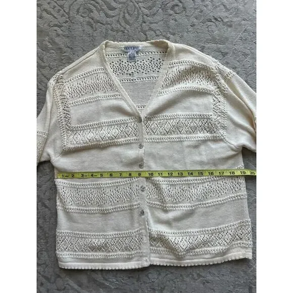 Vintage Cream Crochet Knit Cardigan Women’s Large Boho Open Weave Sweater - Picture 5 of 6